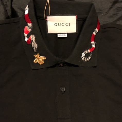 gucci white multi graphic collar shirt|Gucci polo snake collar.